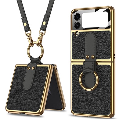 Кожаный чехол GKK with ring and strap для Samsung Galaxy Z Flip4 Black
