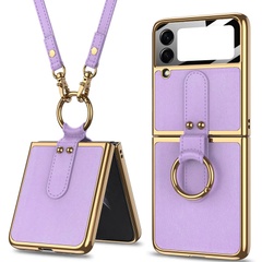 Шкіряний чохол GKK with ring and strap для Samsung Galaxy Z Flip4, Dream Purple