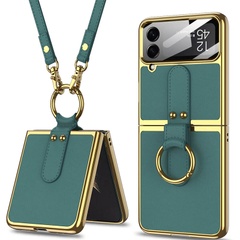 Шкіряний чохол GKK with ring and strap для Samsung Galaxy Z Flip4, Forest Green