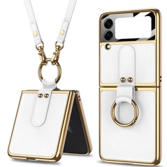 Шкіряний чохол GKK with ring and strap для Samsung Galaxy Z Flip4, white
