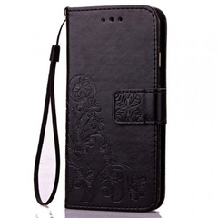 Кожаный чехол (книжка) Four-leaf Clover с визитницей для Huawei Mate 30 Lite, Черный