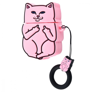 Силиконовый футляр Cat Fakk с кольцом для наушников AirPods 1/2 Кот / Розовый
