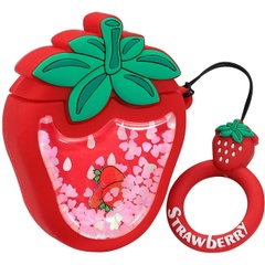 Силиконовый футляр Fruits series with Sparkles & Water для наушников AirPods 1/2 + кольцо strawberry / Красный