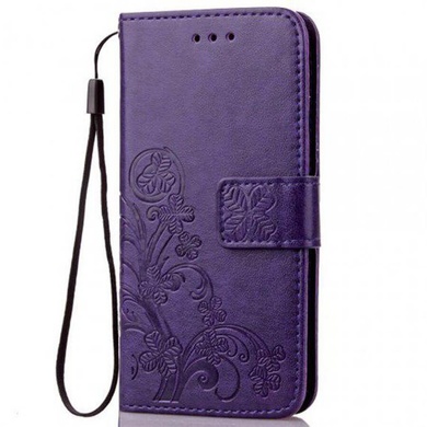 Кожаный чехол (книжка) Four-leaf Clover с визитницей для Huawei Honor 20 lite, Фиолетовый