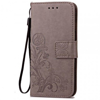 Кожаный чехол (книжка) Four-leaf Clover с визитницей для Samsung Galaxy A80 / A90, Серый