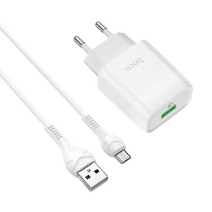 СЗУ Hoco C72Q Glorious QC3.0 18W (1USB/3A) + MicroUSB Белый