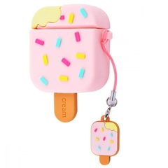 Силиконовый футляр Ice Cream series для наушников AirPods 1/2 Мороженое на палочке / Розовый