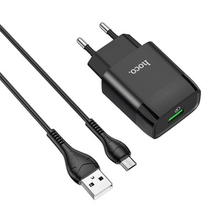 СЗУ Hoco C72Q Glorious QC3.0 18W (1USB/3A) + MicroUSB Черный