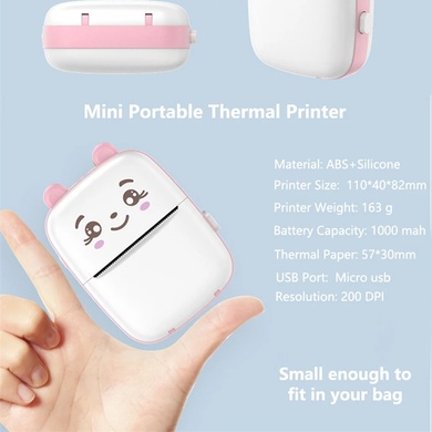 Портативний дитячий термопринтер Mini А8С, Розовый