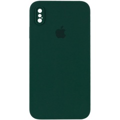 Чохол Silicone Case Square Full Camera Protective (AA) для Apple iPhone XS / X (5.8"), Зелений / Dark Green