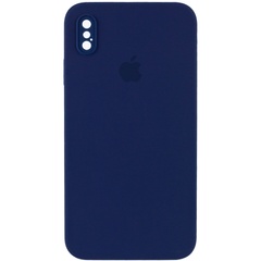 Чехол Silicone Case Square Full Camera Protective (AA) для Apple iPhone XS / X (5.8") Темно-синий / Midnight blue