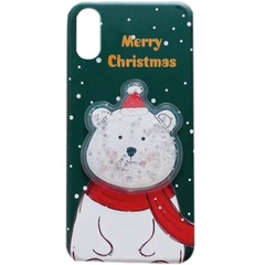 TPU чехол Merry Christmas с жидкостью для Apple iPhone XR (6.1"), Медведь