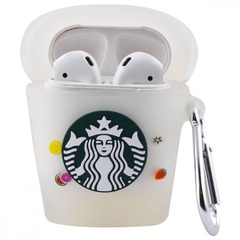Силіконовий футляр Logo series для навушників AirPods 1/2 + карабін, Starbucks Neon Cocktail