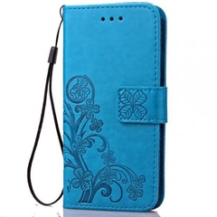 Кожаный чехол (книжка) Four-leaf Clover с визитницей для Huawei Nova 5i Pro, Синий