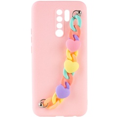 Чехол Chained Heart c подвесной цепочкой для Xiaomi Redmi 9 Pink Sand