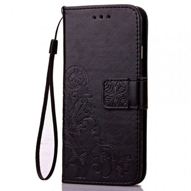 Кожаный чехол (книжка) Four-leaf Clover с визитницей для LG G8 ThinQ, Чорний