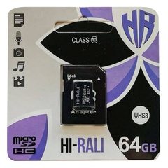 Карта памяти Hi-Rali microSDHC 64 GB Card Class 10 + SD adapter, Черный