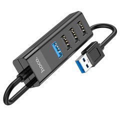 Перехідник Hoco HB25 Easy mix 4in1 (USB to USB3.0+USB2.0*3), Чорний
