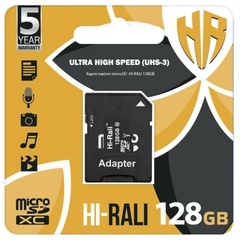 Карта памяти Hi-Rali microSDXC (UHS-3) 128 GB Card Class 10 с адаптером Черный