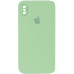 Чехол Silicone Case Square Full Camera Protective (AA) для Apple iPhone XS / X (5.8") Мятный / Mint
