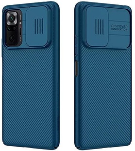 Карбонова накладка Nillkin Camshield (шторка на камеру) для Xiaomi Redmi Note 10 Pro / 10 Pro Max, Синій / Blue