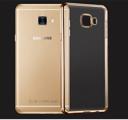 Прозрачный силиконовый чехол для Samsung A720 Galaxy A7 (2017) с глянцевой окантовкой, Золотой