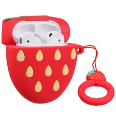 Силиконовый футляр Smile Fruits series для наушников AirPods 1/2 + кольцо strawberry