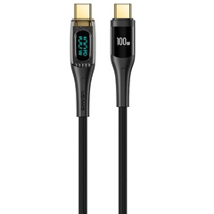 Дата кабель USAMS US-SJ590 Type-C to Type-C PD 100W Transparent Digital Display Cable (1.2m), Black