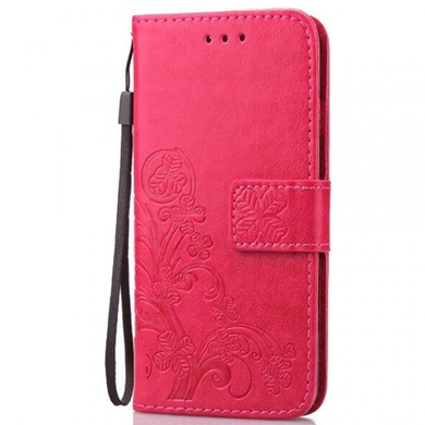 Кожаный чехол (книжка) Four-leaf Clover с визитницей для LG Q9, Розовый