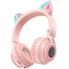 Накладні бездротові навушники BOROFONE BO18 Cat ear, Розовый