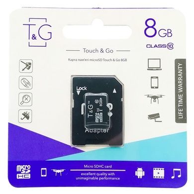 Карта памяти T&G microSDHC 8 GB class 10 (с адаптером) Черный