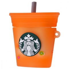 Силіконовий футляр Logo series для навушників AirPods 1/2 + карабін, Starbucks Neon Cocktail / Orange