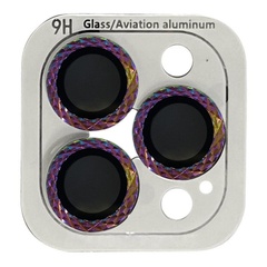 Защитное стекло Metal Shine на камеру (в упак.) для Apple iPhone 15 Pro (6.1") / 15 Pro Max (6.7") Сиреневый / Rainbow