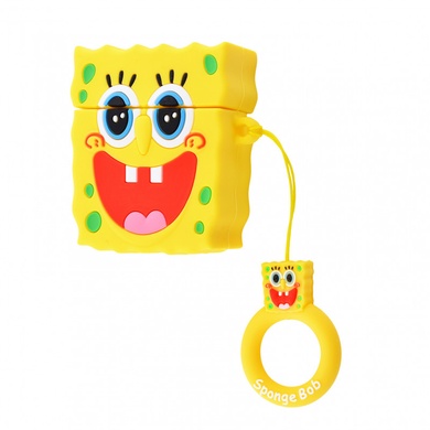 Силіконовий футляр SpongeBob series для навушників AirPods + кільце, Sponge Bob / Желтый