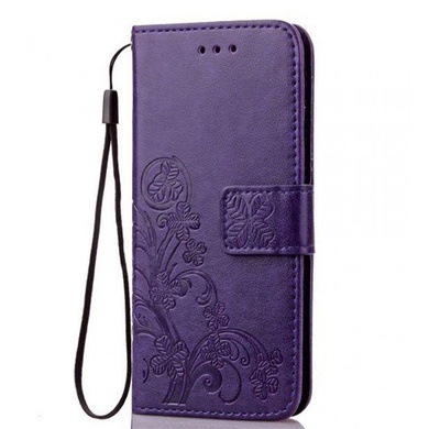Кожаный чехол (книжка) Four-leaf Clover с визитницей для LG Q9, Фіолетовий