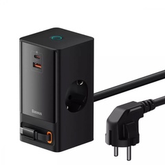 МЗП Baseus PowerCombo Digital PowerStrip 65W 2AC+Type-C+USB + Type-C to Type-C (1.5m) (PSLR000301), Black