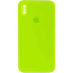 Чехол Silicone Case Square Full Camera Protective (AA) для Apple iPhone XS / X (5.8") Салатовый / Neon green