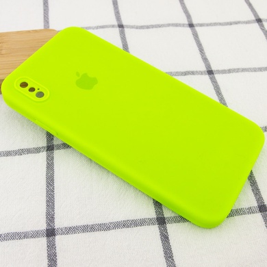 Чохол Silicone Case Square Full Camera Protective (AA) для Apple iPhone XS / X (5.8"), Салатовый / Neon Green