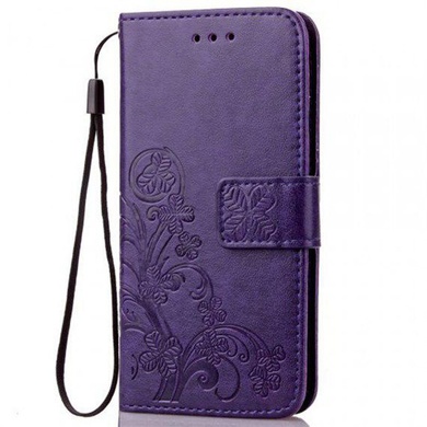 Кожаный чехол (книжка) Four-leaf Clover с визитницей для Samsung Galaxy A40 (A405F), Фиолетовый