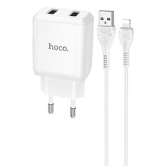 МЗП HOCO N7 (2USB / 2,1A) + USB - Lightning, Белый