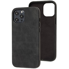 Кожаный чехол Croco Leather для Apple iPhone 12 Pro / 12 (6.1") Black