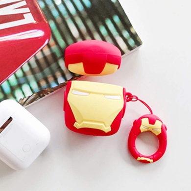 Силиконовый футляр Marvel & DC series для наушников AirPods 1/2 + кольцо Iron Man / Красный