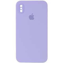 Чехол Silicone Case Square Full Camera Protective (AA) для Apple iPhone XS / X (5.8") Сиреневый / Dasheen