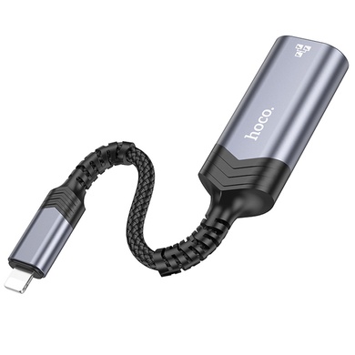 Перехідник Hoco UA26 Lightning ethernet adapter (100 Mbps), Metal gray