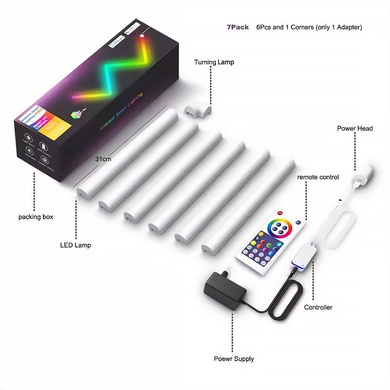 Настінний світильник Lines SAL-013B Bluetooth USB interface with app (6+1 pcs), white