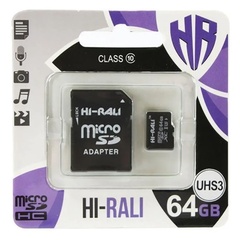 Карта памяти Hi-Rali microSDXC (UHS-3) 64 GB Card Class 10 с адаптером, Черный