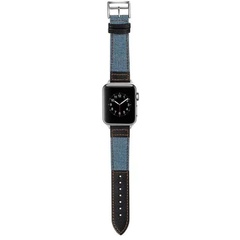 Ремешок джинс+кожа для Apple Watch 42/44mm Голубой / Черный