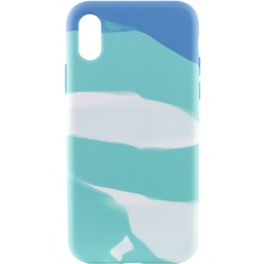 Чохол Silicone case full Aquarelle для Apple iPhone XR (6.1"), Бирюзово-белый