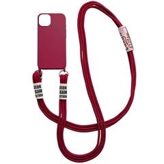 Чехол Cord case c длинным цветным ремешком для Apple iPhone 13 Pro Max (6.7") Красный / Rose Red