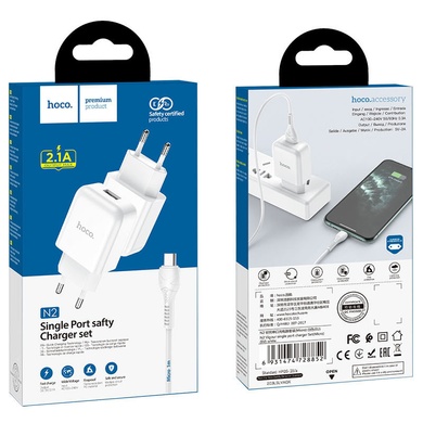 МЗП HOCO N2 (1USB/2.1A) + USB - MicroUSB, Белый